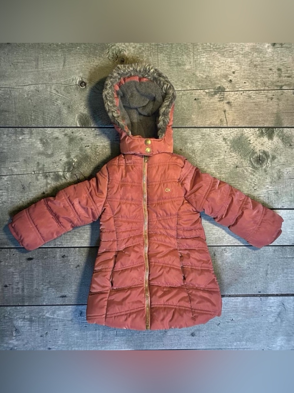 Calvin Klein Jeans Girls 2T Rose Pink Aerial Hooded Long Puffer Jacket Coat